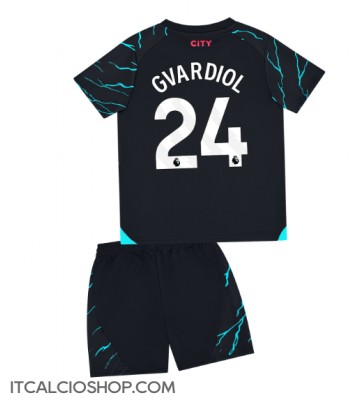 Manchester City Josko Gvardiol #24 Terza Maglia Bambino 2023-24 Manica Corta (+ Pantaloni corti)